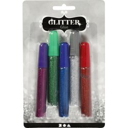 Glitterlim Blandade färger 5x 10 ml