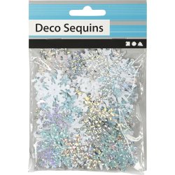 Paljetter snöflinga blå/vit/silver 30g