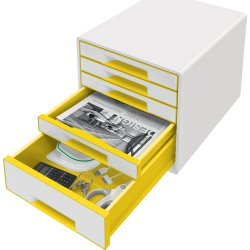 Leitz WOW lådskåp, 5 lådor, Vit/gul