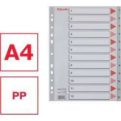 Esselte register A4, 1-12, plast, grå
