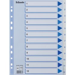 Esselte register A4, 1-12, plast, hvid