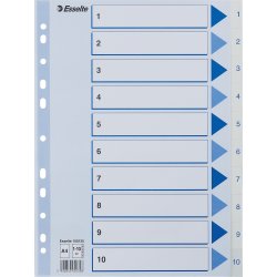 Esselte register A4, 1-10, plast, hvid