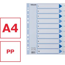 Esselte register A4, 1-10, plast, hvid