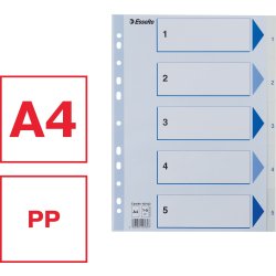 Esselte register A4, 1-5, PP, hvid