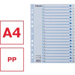 Esselte register A4, 1-20, plast, hvid