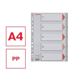 Esselte register A4, 1-5, plast, grå