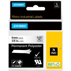 Dymo RHINO Permanent Polyester 9mm, svart på klar