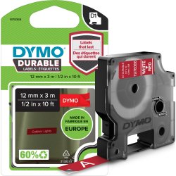 Dymo D1 Durable märktejp 12mm, vit på röd