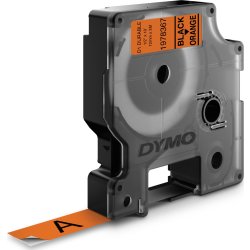 Dymo D1 Durable etikettband 12mm, svart på orange