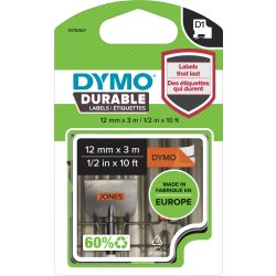 Dymo D1 Durable etikettape, 12 mm, svart på orange