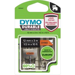 Dymo D1 Durable etikettband 12mm, svart på orange