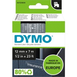 Dymo D1 etikettband 12mm, vit på klar