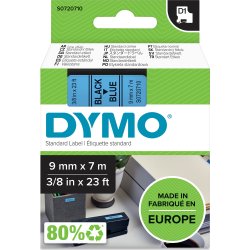 Dymo D1 etikettband 9 mm, svart på blå