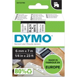 Dymo D1 etikettape 6mm, svart på vitt
