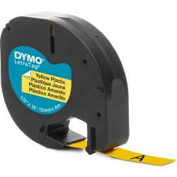 Dymo Letratag etikettape, 12 mm, svart på gul