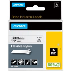 Dymo Rhino flexibel tape, 12 mm, svart på vit