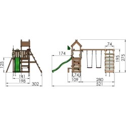 Jungle Gym Teepee lektorn, klättring + grön rutsch