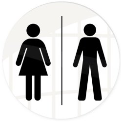 Skylt | Kvinna och man | Ø10 cm | Vit