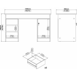 Small Officeline skrivbord, 1 skåp/3 lådor, ek