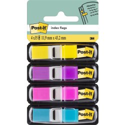 Post-it indexflikar | 12x43mm | Gul/lila/rosa/blå