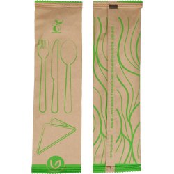 Engångsbestick, björkträ, 4 delar, 20,5cm, 100 set