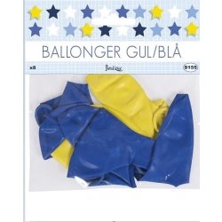 Ballong, blå/gul, 25 cm, 8 st.