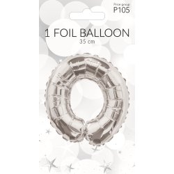 Folieballong, silver, siffran 0, 35 cm