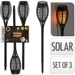 Trädgårdsfacklor med solceller, svart, 3 st.