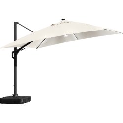 Hängparasoll 3,5x3,5m,fot,hjul,lock,LED,beige