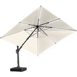 Hängparasoll 3,5x3,5m,fot,hjul,lock,LED,beige