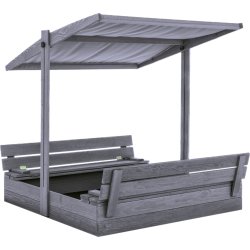 NORDIC PLAY Sandlåda m/bänk & tak, 120x120cm, grå