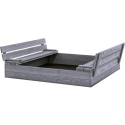 NORDIC PLAY Sandlåda m.bänk&trälock, 120x120cm grå