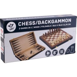 Brädspel Schack/Backgammon 38,5x38,5cm/Hopfällbart