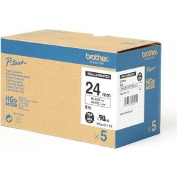 Brother HGe251V5 etikettape, 24 mm, svart på vit