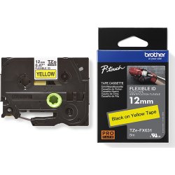 Brother TZe-FX631 labeltape 12mm, sort på gul