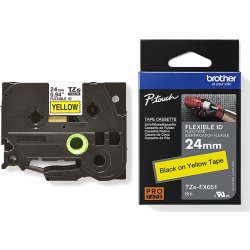 Brother TZe-FX651 etikettape, 24 mm, svart på gul