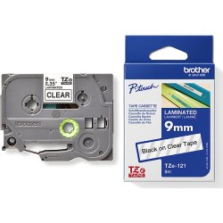 Brother TZe-121 labeltape 9mm, sort på klar