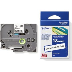 Brother TZe-241 etikettape, 18 mm, svart på vit