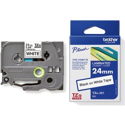 Brother TZe-251 etikettape, 24 mm, svart på vit