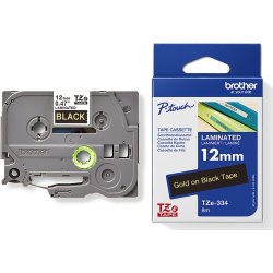 Brother TZe-334 labeltape 12mm, guld på sort