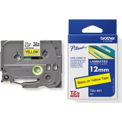 Brother TZe-631 etikettape, 12 mm, svart på gul