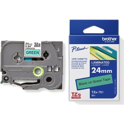 Brother TZe-751 labeltape 24mm, sort på grøn