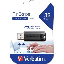 Verbatim USB 3.2, PinStripe, 32GB, Svart