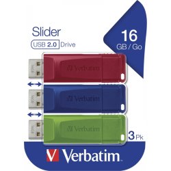 Verbatim USB-nyckel, 16GB, (3-pack), Röd/Blå/Grön