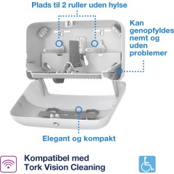 Tork T7 Dispenser Toalettpapper u/hylsa Dual Svart