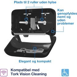 Tork T7 Dispenser Toalettpapper u/hylsa Dual Svart