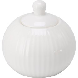 Sockerskål m. lock, räfflad, vit, porslin, 310 ml.