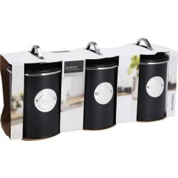 Förvaringsburkar för kaffe/te/socker, svart metall