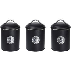 Förvaringsburkar för kaffe/te/socker, svart metall