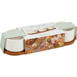 Skålset, 3 porslinsskålar, bambusbricka